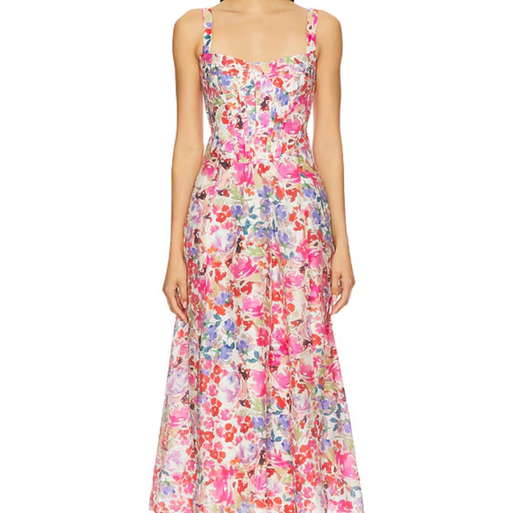 Bardot Pink and Blue Floral Midi Dress